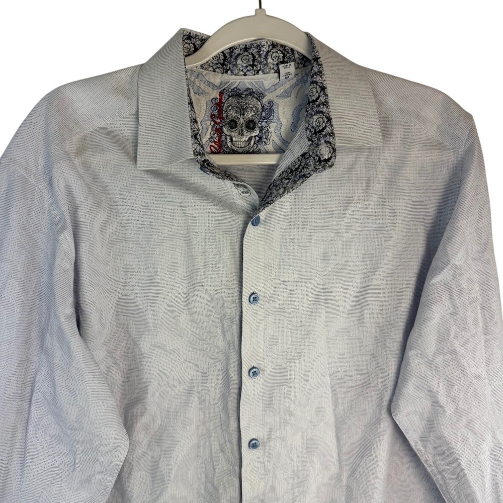 Robert Graham Mens Classic Fit Sugar Skull Jacquard Button Down White Blue Sz M